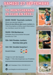 8h30-11h30 : Tournois Juniors 11h30-13h00 : Barbecue 13h-14h : Finales juniors et remise des prix 14h-16h : Double Surprise ! Ouvert à tous